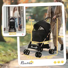 PawHut 3 In 1 Detachable Pet Stroller, for Extra Small and Small Dogs - Black - 3