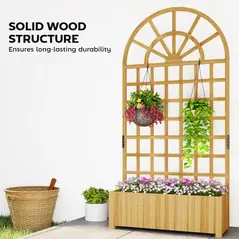 Outsunny Wooden Raised Planter with Trellis, Raised Bed for Garden with Lattice and Drainage Holes for Climbing Plants - 7