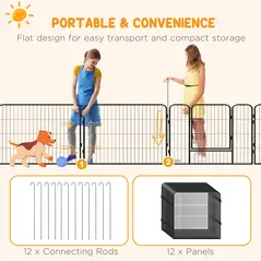 PawHut 12 Panels Heavy Duty Puppy Playpen, for Small Dogs, Indoor and Outdoor Use - Silver - 6