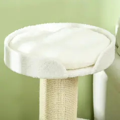 PawHut 2 Tier Sisal Sherpa Cat Tree with Basket Cushion Sisal Post Cream White - 9