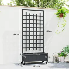 Outsunny Wooden Trellis Planter, Raised Garden Bed with Wheels, to Climb and Grow Vegetables, Herbs and Flowers, Grey - 3