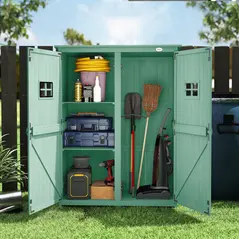 Outsunny Wooden Garden Shed with Two Windows, Tool Storage Cabinet, Outdoor Double Door organiser 127.5L x 50W x 164H cm, Green - 9