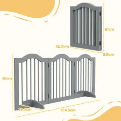 PawHut 3 Panels Dog Gate w/ Support Feet Fence Safety Barrier Freestanding Wood Light Grey - 3