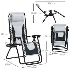 Outsunny Zero Gravity Lounger Chair Set of 2, Folding Reclining Patio Chair with Padded Seat, Cup Holder, Soft Cushion and Headrest for Poolside, Camping, Grey - 3