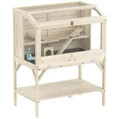 PawHut 2 Tier Wooden Hamster Cage with Shelf and Openable Top - 1