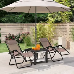 Outsunny Zero Gravity Chair Set of 2, Metal Frame Texteline Armchair Outdoor Folding and Reclining Sun Lounger with Head Pillow for Patio Decking Gardens Camping, Beige - 2