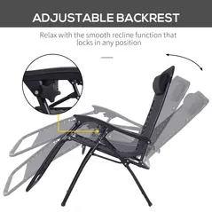 Outsunny Zero Gravity Chair Set of 2, Metal Frame Texteline Armchair Outdoor Folding and Reclining Sun Lounger with Head Pillow for Patio Decking Gardens Camping, Black - 4