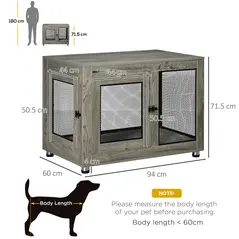PawHut 2-in-1 Dog Cage & Side Table, with Two Doors, Cushion, for Large Dogs - 3
