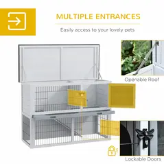 PawHut 2-Tier Wooden Rabbit Hutch Guinea Pig House Bunny Cage Backyard w/ Openable Roof Small Animal House for Outdoor Grey, 108 x 45 x 78 cm - 5