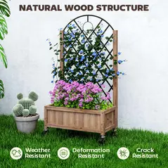 Outsunny Wooden Planter, with Metal Trellis - Brown/Black - 7