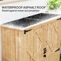 Outsunny Wooden Garden Storage Shed, Tool Storage Cabinet with Asphalt Roof and 2 Shelves for Garden Tools, Equipment, Outdoor Tool Shed with Double Doors, Natural - 5