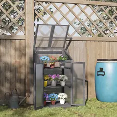 Outsunny Wooden Cold Frame Polycarbonate Greenhouse with Openable Top Cover and Double Door, Grow House for Flower, Vegetable and Plants, 70 x 50 x 120cm, Grey - 9