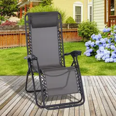 Outsunny Zero Gravity Chair Metal Frame Texteline Armchair Outdoor Folding and Reclining Sun Lounger with Head Pillow for Patio Decking Gardens Camping, Grey - 2