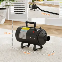 PawHut 2200W Dog Hair Dryer with Adjustable Temperature & Velocity, 3 Different Nozzles, Black - 3