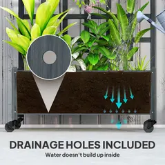 Outsunny Wooden Trellis Planter, Raised Garden Bed with Wheels, to Climb and Grow Vegetables, Herbs and Flowers, Grey - 5