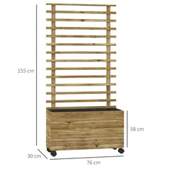 Outsunny Wooden Raised Planter, with Back Trellis - Natural Finish - 3
