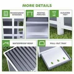 PawHut 2-Piece Wooden Chicken Coop and Run Set, Poultry Run Cage with Nesting Box, Slide-Out Tray, Roof, Perch - 9