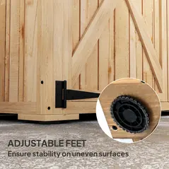 Outsunny Wooden Garden Storage Shed, Tool Storage Cabinet with Asphalt Roof and 2 Shelves for Garden Tools, Equipment, Outdoor Tool Shed with Double Doors, Natural - 7