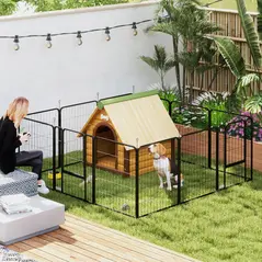 PawHut 12-Panel Solid Dog Playpen with Doors, for Medium Dogs, 80cm High, Black - 2