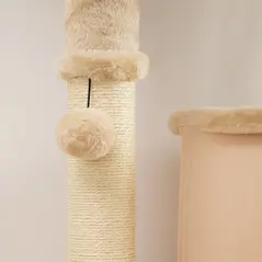 PawHut 132cm Cat Tree w/ Scratching Posts, Pad, Cat Bed, Cat House, Jumping Platform, Grooming Brush, Anti-Tip Kit, Beige - 9