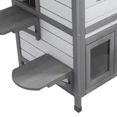PawHut 2-Story Indoor or Outdoor Cat House W/ Escape Door, Cat Shelter, White - 9