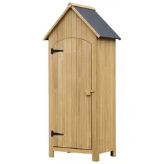 Outsunny Wooden Garden Storage Shed with 3 Shelves, Outdoor Tool Storage Cabinet with Tilt Roof and Lockable Door, 77.5 x 54.2 x 179.5 cm, Natural - 1