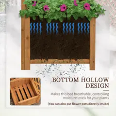 Outsunny Wooden Planter with Corner Trellis, Freestanding Raised Garden Bed with Drainage Bottom, Outdoor Planter Box, Brown - 5
