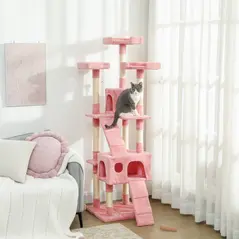 PawHut 173cm Cat Tree Scratching House, Activity Play Centre, Pink - 2
