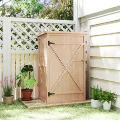 Outsunny Wooden Small Shed, Garden Storage Shed with Shelves and Bolt Latch, 75L x 56W x115H cm, Natural - 9