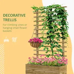 Outsunny Wooden Raised Planter, with Back Trellis - Natural Finish - 5