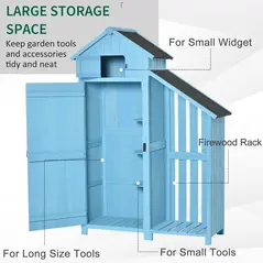 Outsunny Wooden Shed, Garden Storage Cabinet with Log Store, Waterproof Asphalt Roof and Lockable Door, Narrow Tool Organizer, 130 x 55 x 180 cm - 4