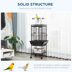 PawHut 156cm Bird Cage,Large Parrot Cage with Open Play Top, Perch, Seed Guard, Wheels, Storage Shelf, Dark Grey - 7