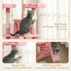 PawHut 173cm Cat Tree Scratching House, Activity Play Centre, Pink - 5