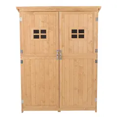 Outsunny Wooden Garden Shed with Two Windows, Tool Storage Cabinet, Outdoor Double Door Organizer 127.5L x 50W x 164H cm, Natural - 8