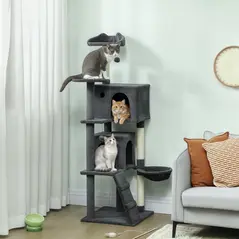 PawHut 160cm Large Cat Tree Tower with Sisal Scratching Posts, Condos, Plush Perches, Hammock, Ladder, Dark Grey - 2