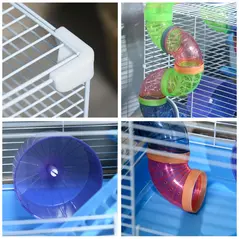 Pawhut 2 Tier Hamster Cage, Gerbil Cage with Handle, Exercise Wheels, Tunnel, Tube, Water Bottle, Dishes, Ladder, for Dwarf, Blue - 8
