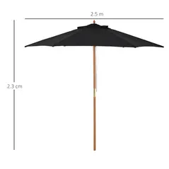 Outsunny Wooden Garden Umbrella Sun Shade with Top Vents, Bamboo Ribs and Sturdy Wood Pole, Black - 3