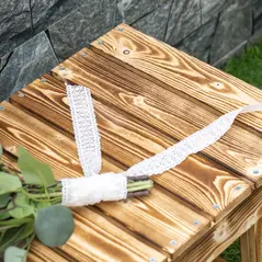 Outsunny Wooden Garden Benches, 2 Seater Outdoor Benches, Fir Wood Backless Patio Loveseat with Slatted Seat for Park, 110 x 38 x 35 cm, 3 Pieces, Carbonised - 7