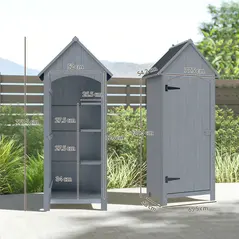 Outsunny Wooden Garden Storage Shed with 3 Shelves, Outdoor Tool Storage Cabinet with Tilt Roof and Lockable Door, 77.5 x 54.2 x 179.5 cm, Grey - 3