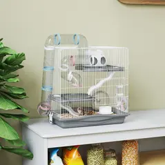 PawHut 3-Tier Hamster Cage with Exercise Wheels, Water Bottle, Food Dish, for Dwarf Hamsters, 45 x 30 x 45 cm, Grey - 2