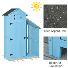 Outsunny Wooden Shed, Garden Storage Cabinet with Log Store, Waterproof Asphalt Roof and Lockable Door, Narrow Tool Organizer, 130 x 55 x 180 cm - 5