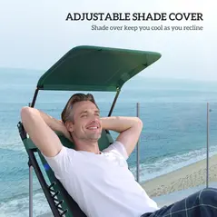 Outsunny Zero Gravity Lounger Chair, Folding Reclining Patio Chair with Shade Cover, Padded Seat, Cup Holder, Soft Cushion and Headrest for Poolside, Camping, Green - 6