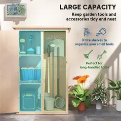 Outsunny Wooden Small Shed, Garden Storage Shed with Shelves and Bolt Latch, 75L x 56W x115H cm, Natural - 4