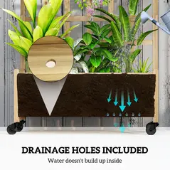 Outsunny Wooden Trellis Planter, Raised Garden Bed with Wheels, to Climb and Grow Vegetables, Herbs and Flowers, Natural - 5