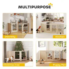 PawHut 4 Panel Freestanding Pet Gate, Indoor Dog Barrier with Lockable Door, Support Feet, 360° Flexible Hinges, Oak - 4