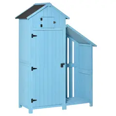 Outsunny Wooden Shed, Garden Storage Cabinet with Log Store, Waterproof Asphalt Roof and Lockable Door, Narrow Tool Organizer, 130 x 55 x 180 cm - 1
