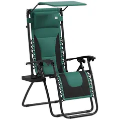 Outsunny Zero Gravity Lounger Chair, Folding Reclining Patio Chair with Shade Cover, Padded Seat, Cup Holder, Soft Cushion and Headrest for Poolside, Camping, Green - 1