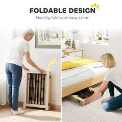 PawHut 4 Panel Freestanding Pet Gate, Indoor Dog Barrier with Lockable Door, Support Feet, 360° Flexible Hinges, Oak - 6