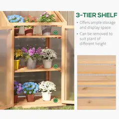 Outsunny Wooden Cold Frame Polycarbonate Greenhouse with Openable Top Cover and Double Door, Grow House for Flower, Vegetable and Plants, 70 x 50 x 120cm, Grey - 5