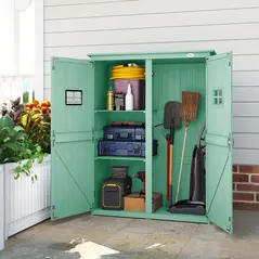 Outsunny Wooden Garden Shed with Two Windows, Tool Storage Cabinet, Outdoor Double Door organiser 127.5L x 50W x 164H cm, Green - 7